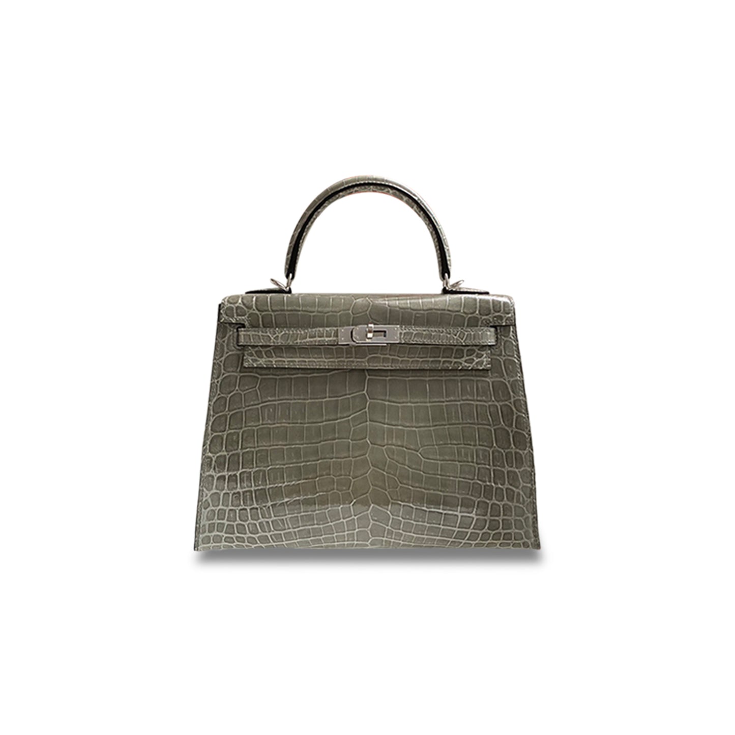 H**mes master kelly 25 turtledove grey shiny crocodile silver buckle (25*17*7cm)