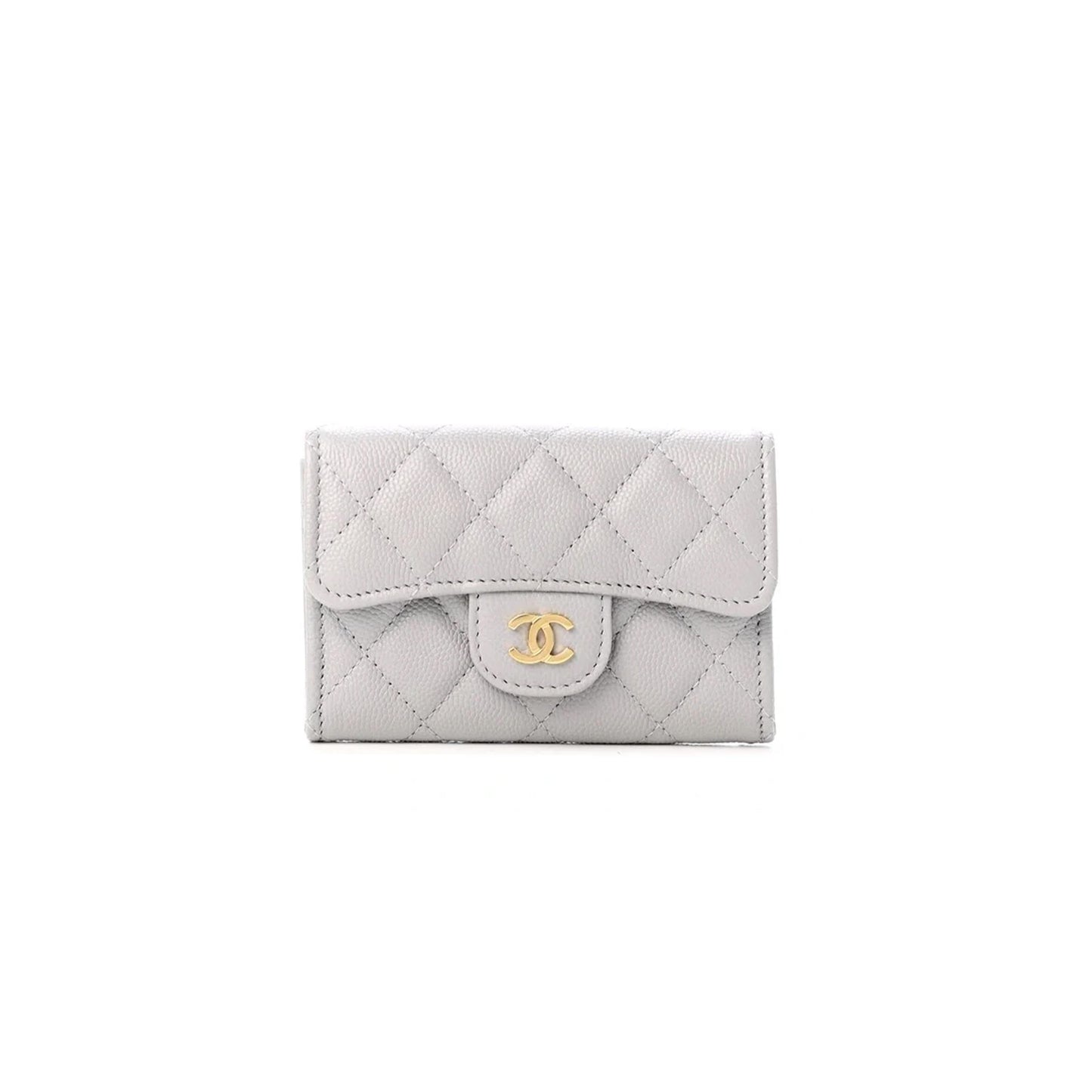 Ch*el caviar quilted flap card holder wallet grey ap0214 (11.3*7.5*2.5cm)