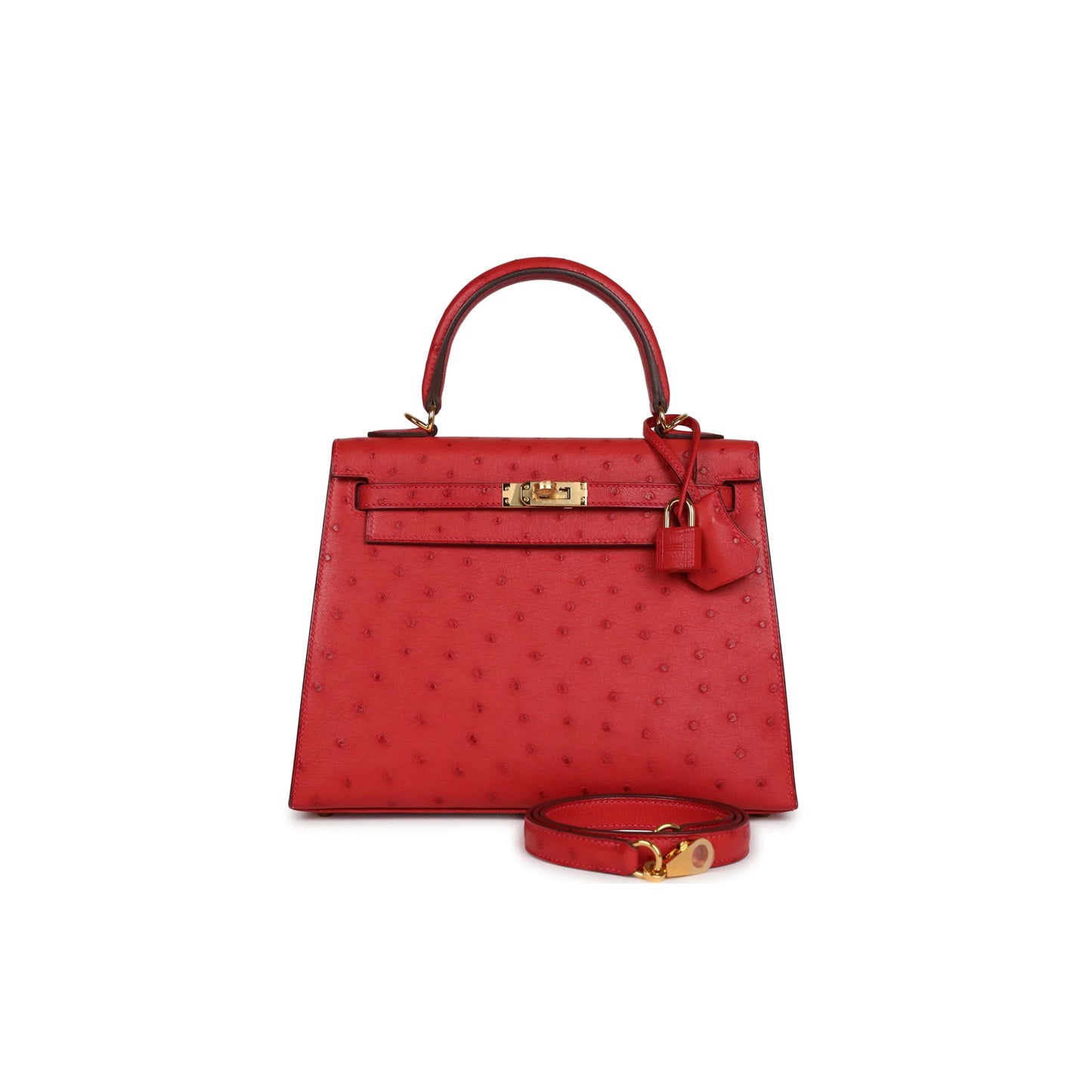 H**mes master kelly sellier 28 rouge vif verso ostrich gold hardware (28*22*10cm)