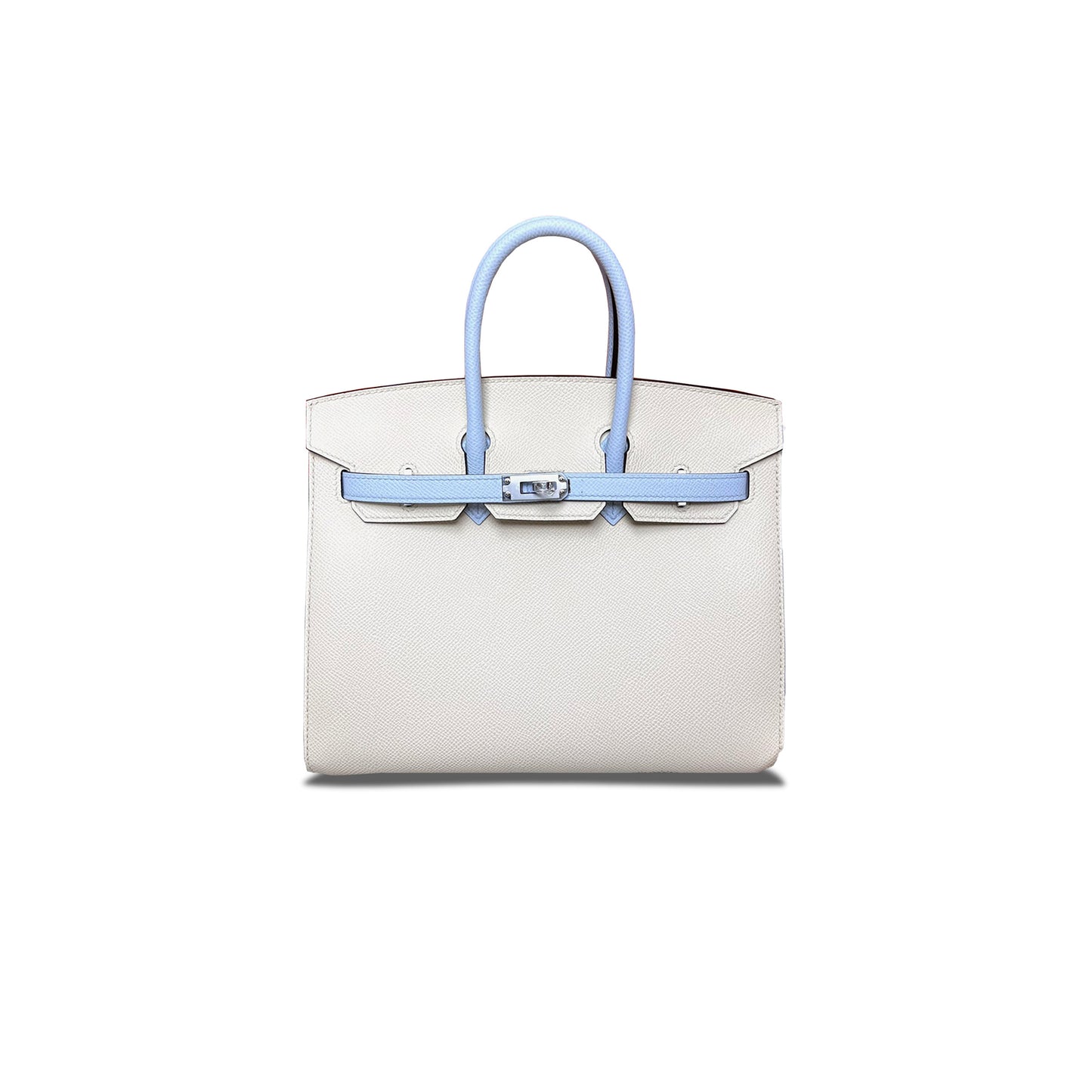 H**mes master birkin 25 epsom cream white and mist blue silver buckle h028369ck2v (25*18*13cm)
