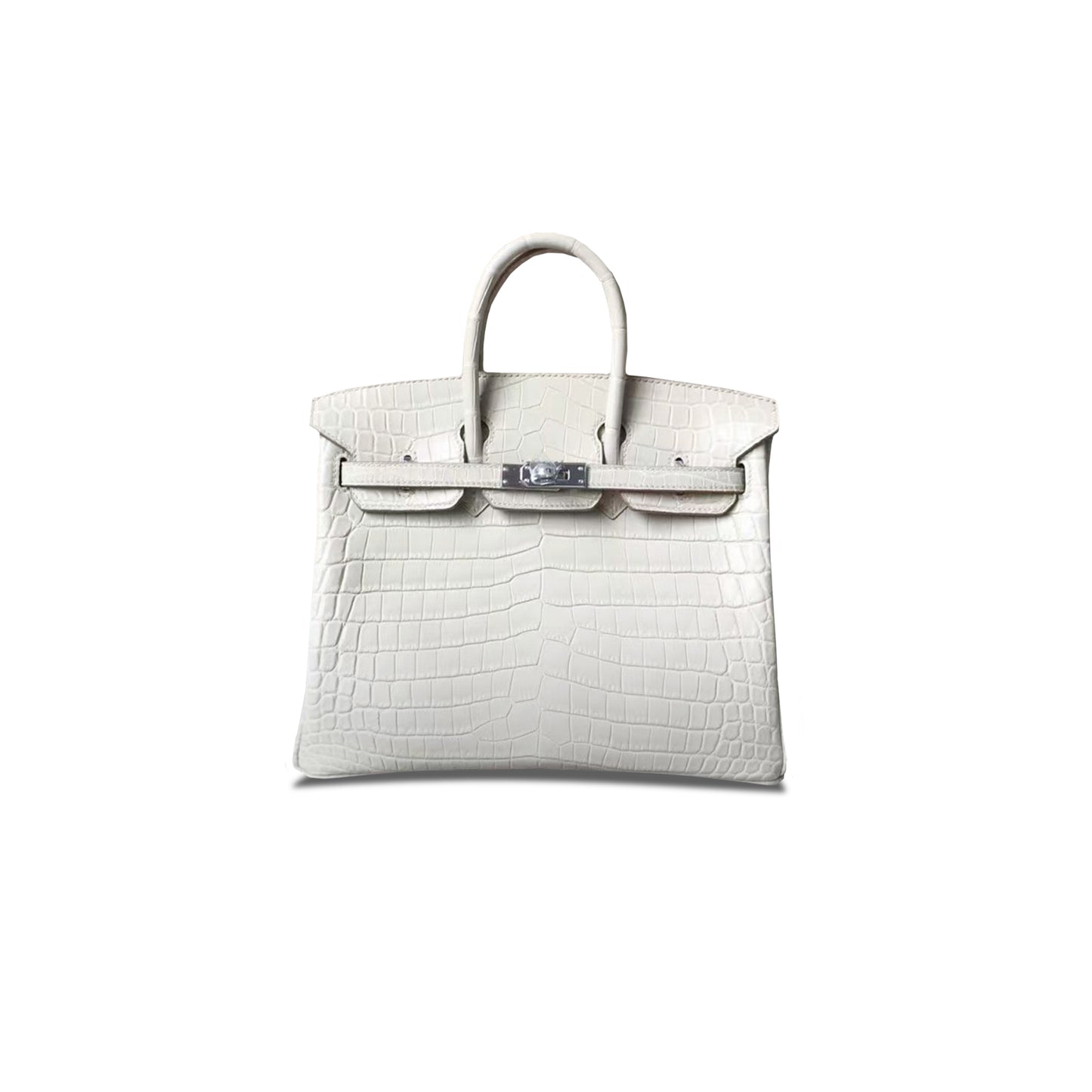 H**mes master birkin 25 8l cream white matte crocodile silver buckle bag 4034389225 (25*20*13cm)