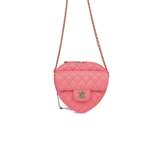 Ch*el cc in love large heart bag pink lambskin light gold hardware (20*18*6cm)
