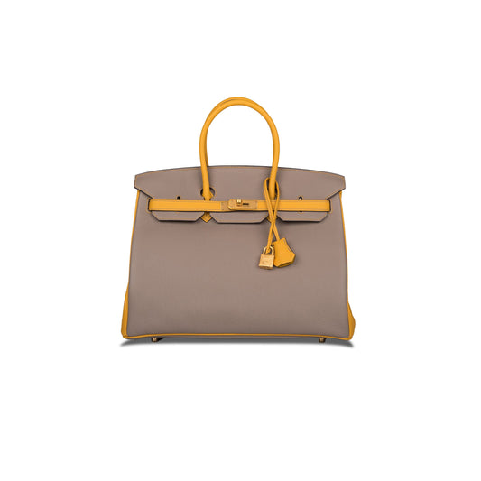 H**mes master birkin 30 epsom asphalt grey and amber yellow gold buckle h028369ck15 (30*23*15cm)