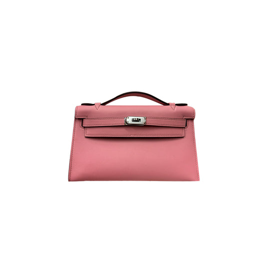 H**mes mini kelly swift silver buckle k4 summer pink (22*14*7cm)