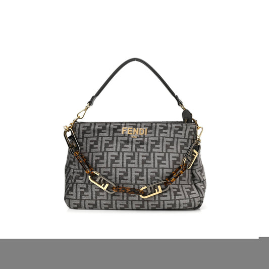 F**di chenille vitello seta plexiglass ff F**di o'lock zipper anthracite asfalto (35*23*14cm)