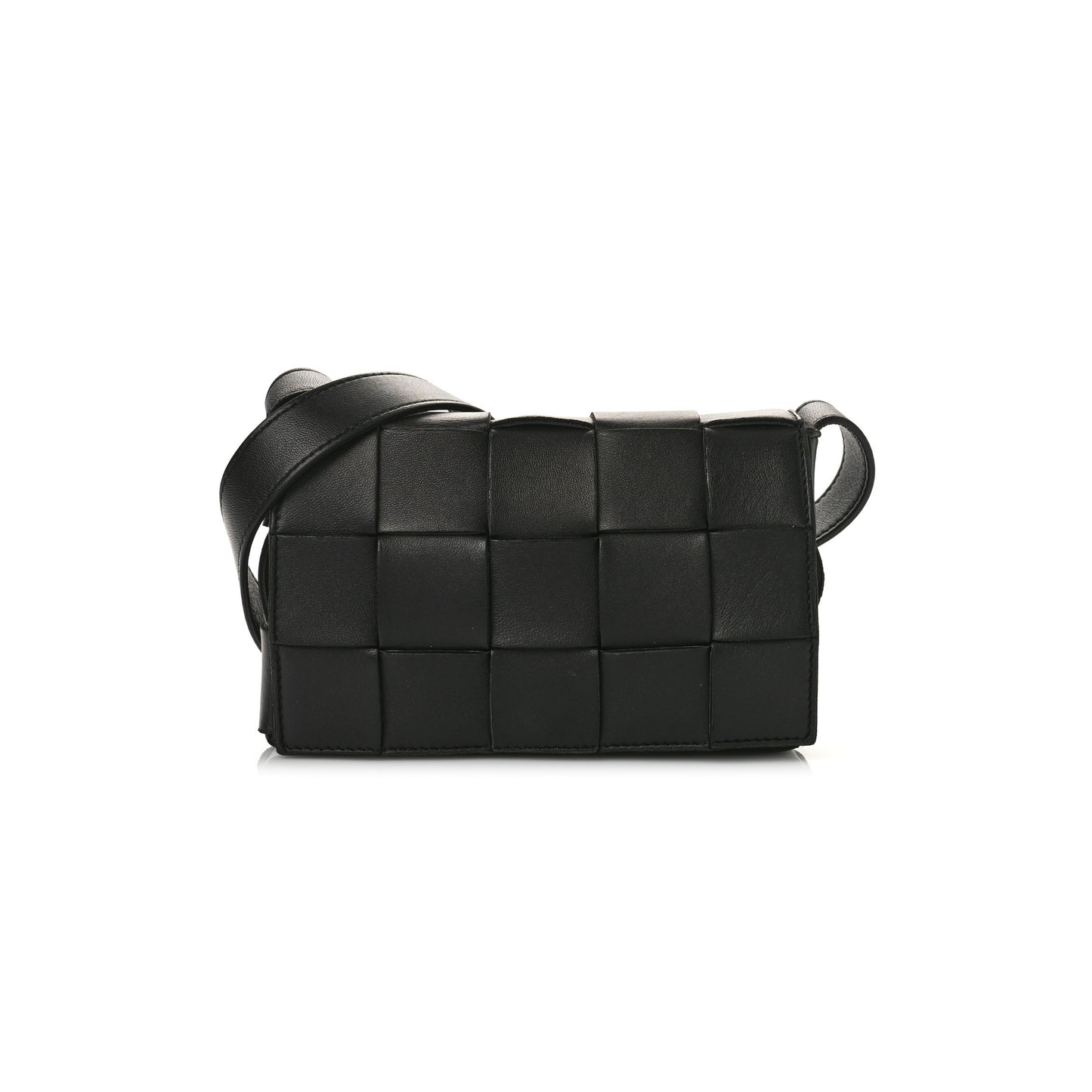 bo*te*ga Ve*ne*ta lambskin maxi intreccio small cassette crossbody bag black (19*12*4cm)