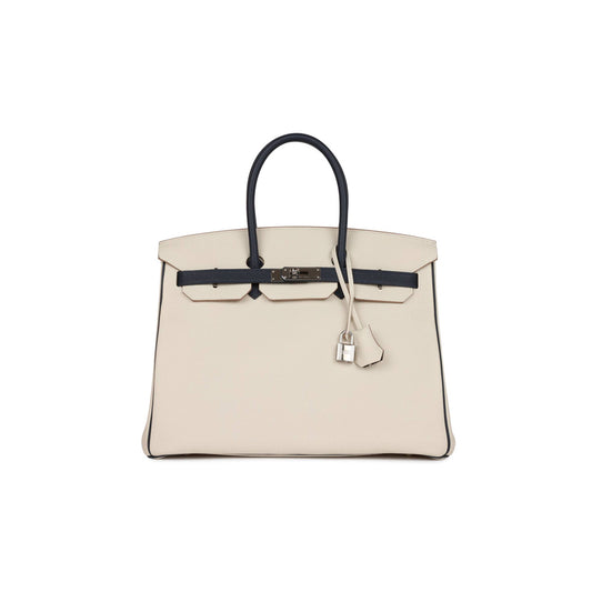 H**mes special order (hss) birkin 35 craie and bleu nuit togo palladium hardware (35*25*18cm)