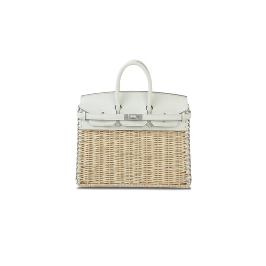 H**mes master birkin 25 cream leather silver buckle tote 296519 (25*20*13cm)