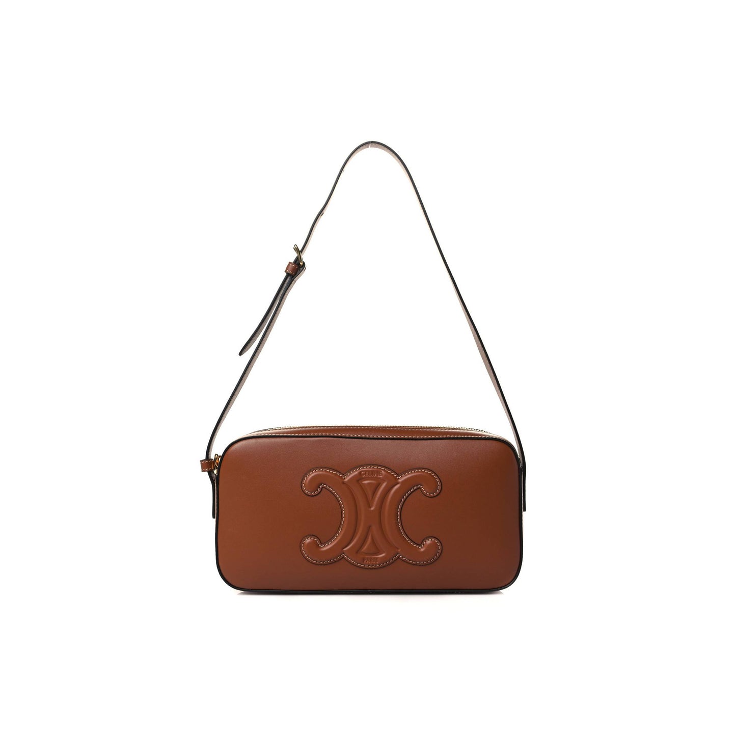 Ce**e smooth calfskin cuir triomphe camera shoulder bag tan (27*13*4cm)