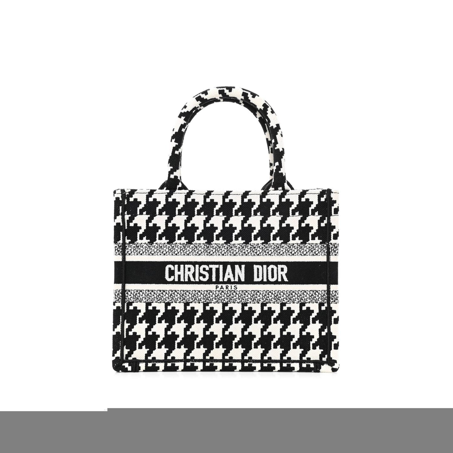 D*or canvas houndstooth embroidered small book tote black white (27*22*11.4cm)